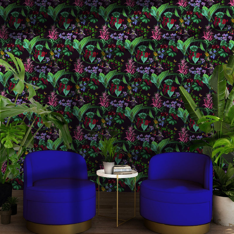 Kirsuberja Vines Wallpaper - Aubergine - Kristjana S Williams Studio